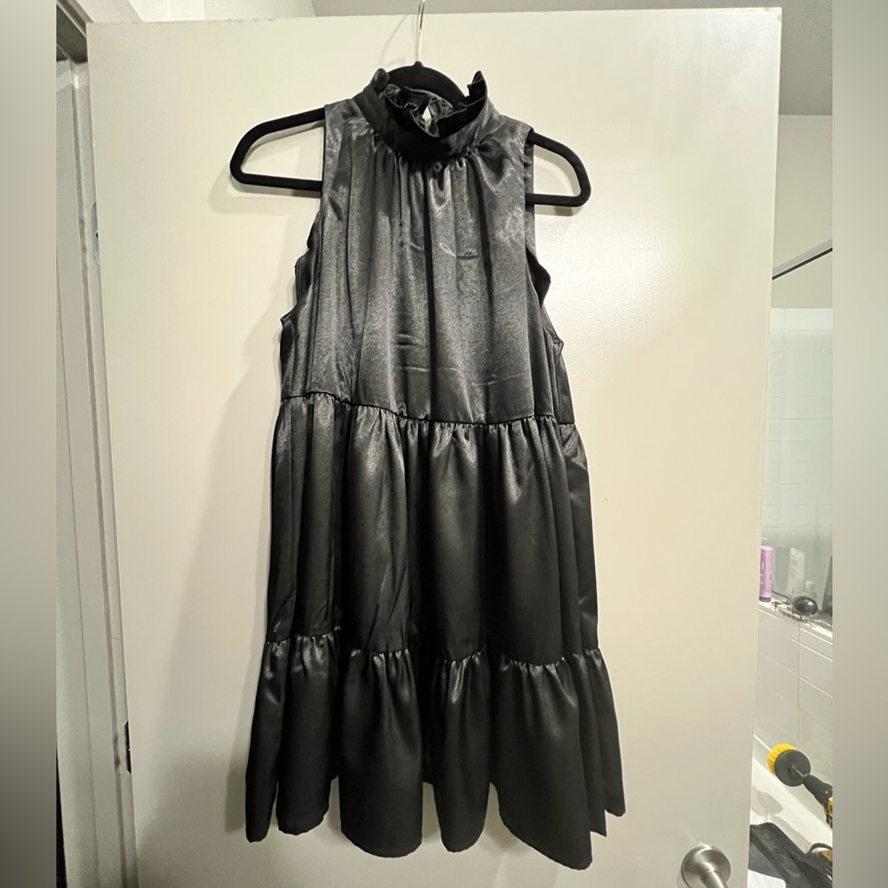 Black satin like boutique dress